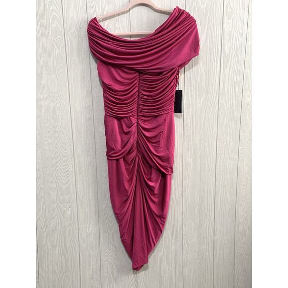 Tadashi Shoji Rose Fuschia Ruched Draped Dress Medium NWT - Picture 7 of 9